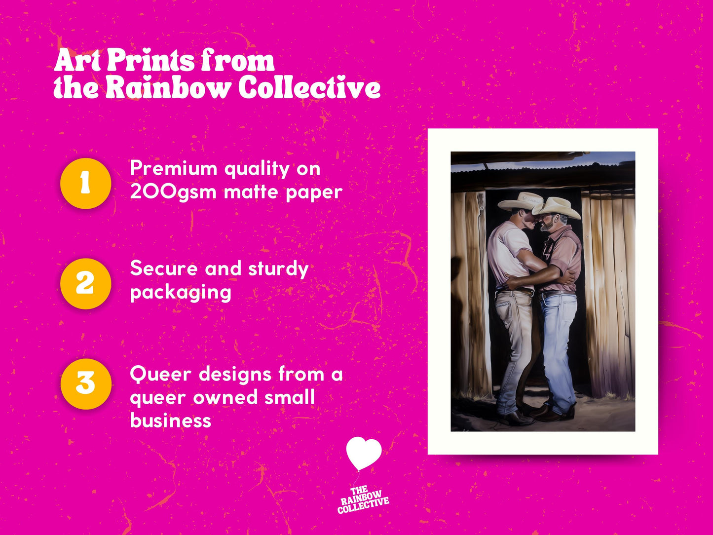 Cowboy Romance Art Print – Gay Western Wall Art, Queer Love, Rustic Barn Kiss, LGBTQ+ Home Decor, Gay Country Aesthetic