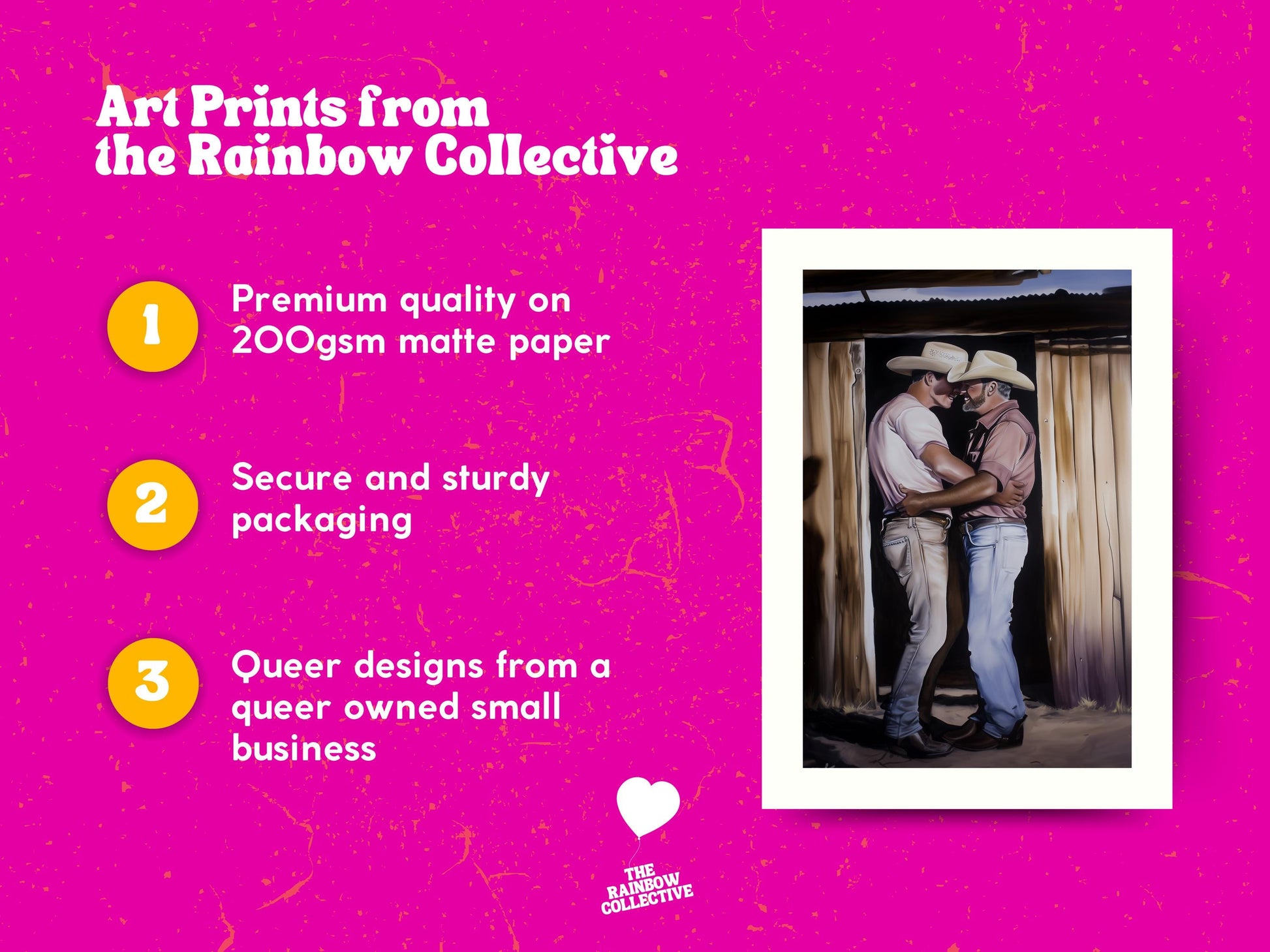 Cowboy Romance Art Print – Gay Western Wall Art, Queer Love, Rustic Barn Kiss, LGBTQ+ Home Decor, Gay Country Aesthetic