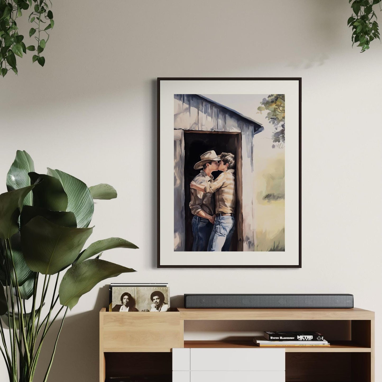 Midwest Fantasy – Queer Cowboy Watercolor Print | Romantic Western Art | Rustic LGBTQ+ Love | Gay Country Aesthetic Wall Art