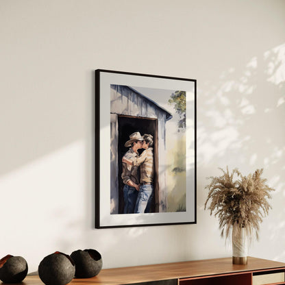 Midwest Fantasy – Queer Cowboy Watercolor Print | Romantic Western Art | Rustic LGBTQ+ Love | Gay Country Aesthetic Wall Art