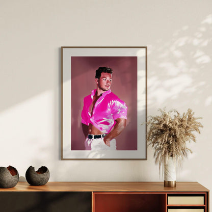 Bondi – Queer Wall Art Print | Gay Guy after Bondi Muscle Beach in Pink | LGBTQ+ Poster – Unframed Matte Print, Bold & Flirty Artwork