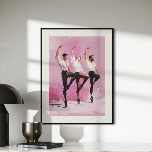 Ensemble en Pointe – Queer Ballet Oil Painting Print | LGBTQ+ Dance Wall Art | Gay Pointe Shoe Poster – Unframed Matte Art Print