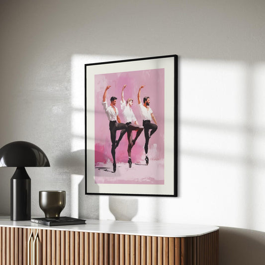 Ensemble en Pointe – Queer Ballet Oil Painting Print | LGBTQ+ Dance Wall Art | Gay Pointe Shoe Poster – Unframed Matte Art Print