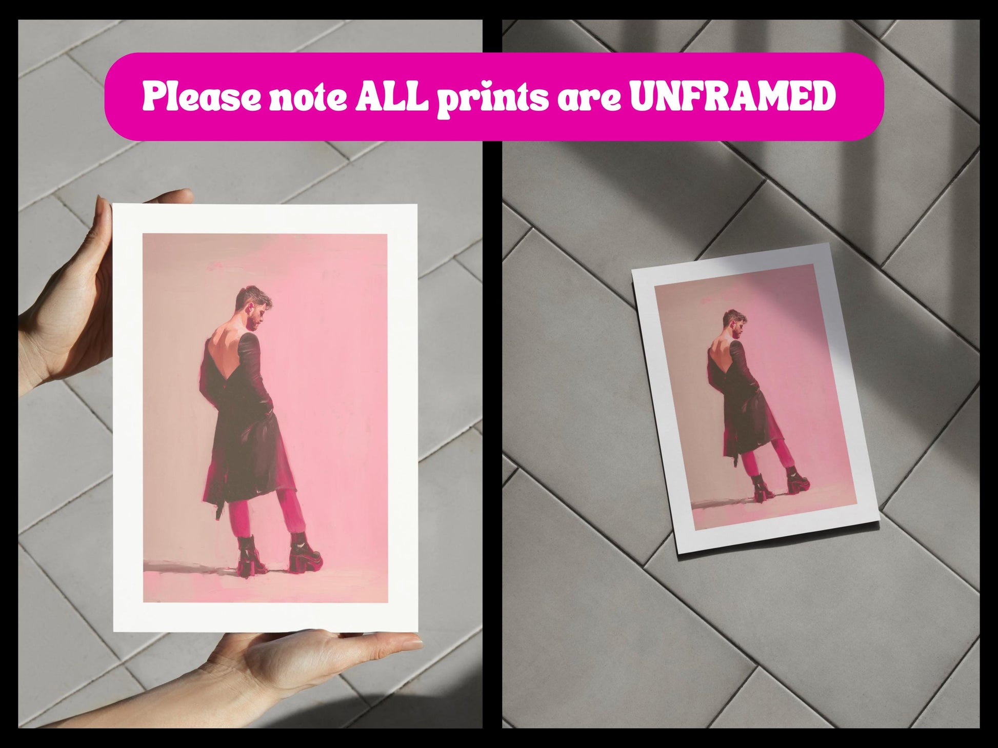 Standing Issue – Queer Art Print | Pink Platform Boots Oil Painting | Fashion-Forward Gay Wall Art – Unframed Matte LGBTQ+ Poster