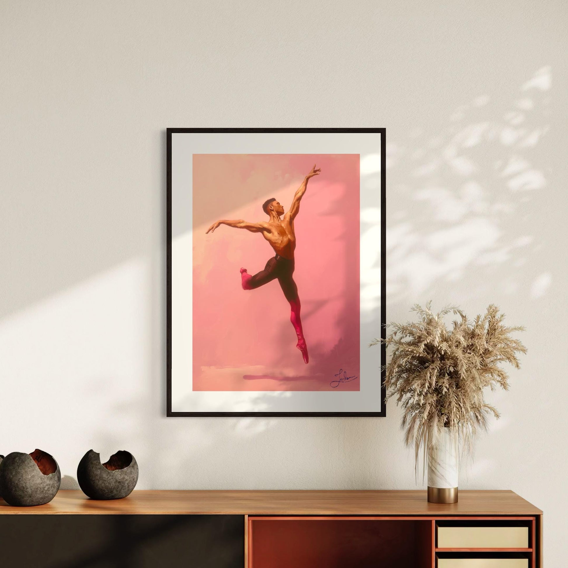 Flight Risk – Queer Ballet Wall Art Print | Gay Dancer in Pink Pointe Boots | LGBTQ+ Oil Painting Poster – Unframed Matte Artwork
