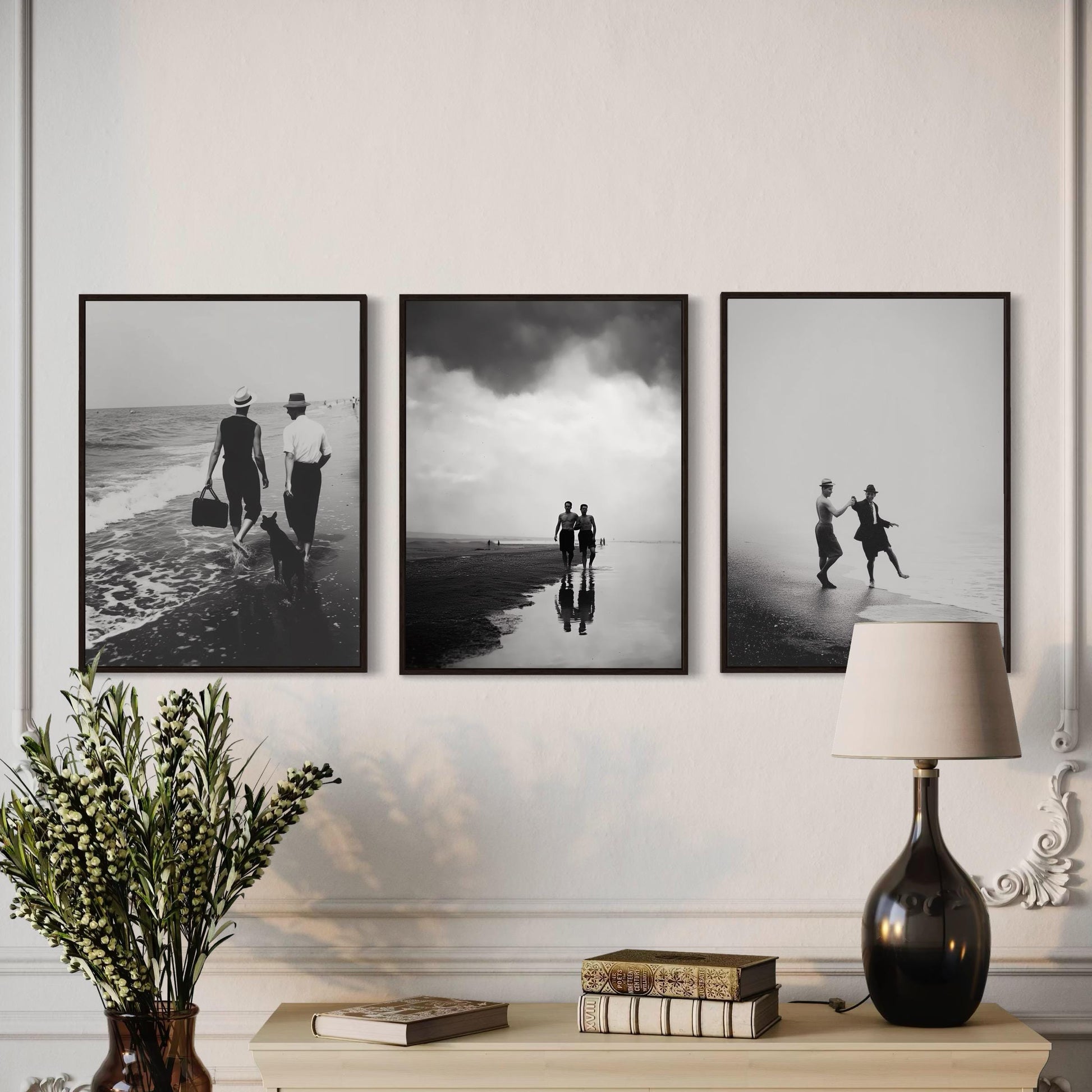Coastal Affairs (1 of 3) – Vintage Style Gay Couple Beach Photo Print | Queer Romance Wall Art | Unframed Matte LGBTQ+ Photography Poster