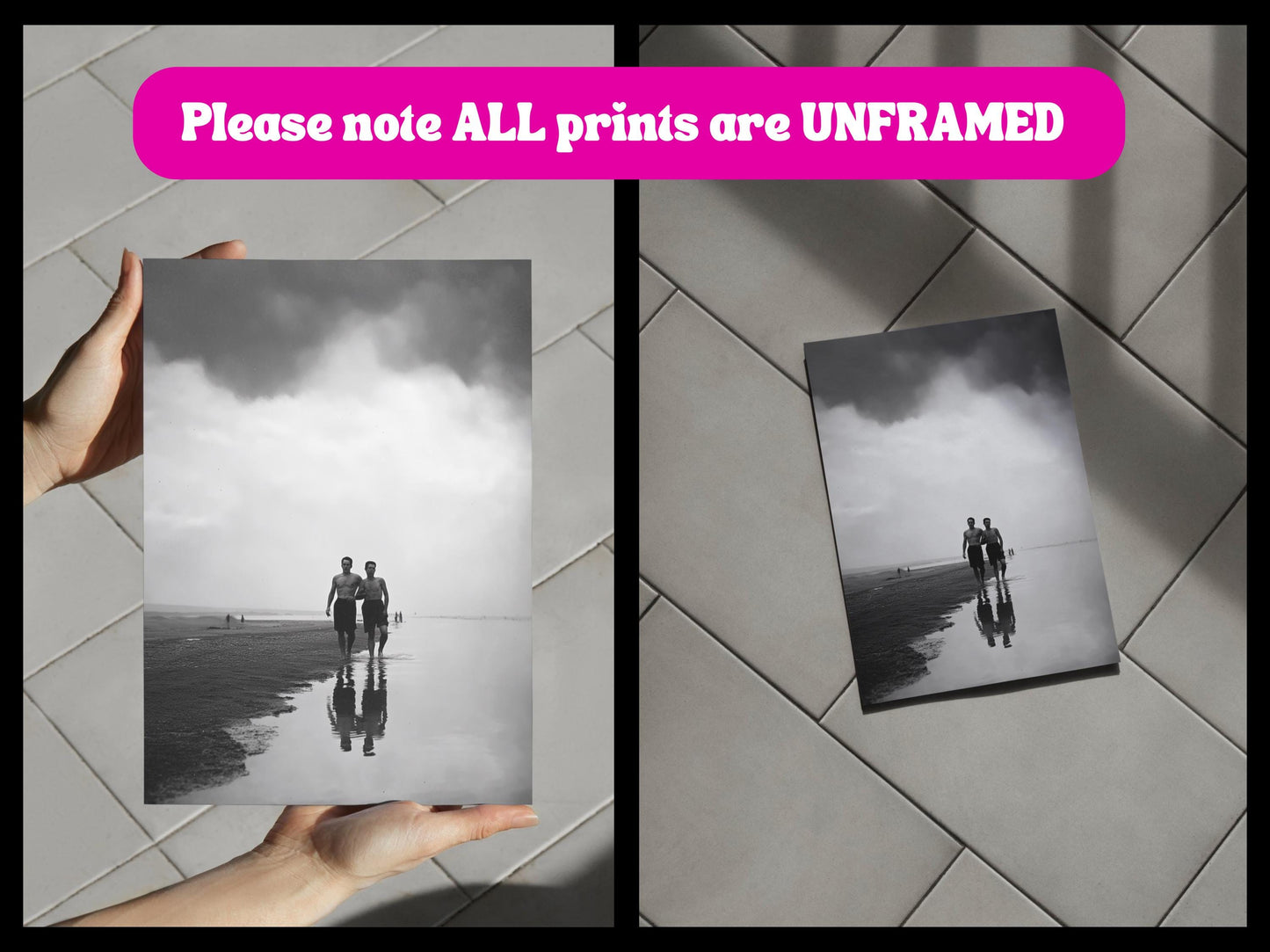 Coastal Affairs (2 of 3) – Vintage Style Gay Couple Beach Photo Print set | Queer Romance Wall Art | Unframed Matte LGBTQ Photography Poster