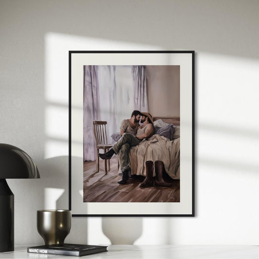 Afternoon Rodeo LGBTQ Wall Art | Gay Cowboy Watercolour Print | Queer Intimate Cowboy Art – Unframed Matte Bedroom Decor