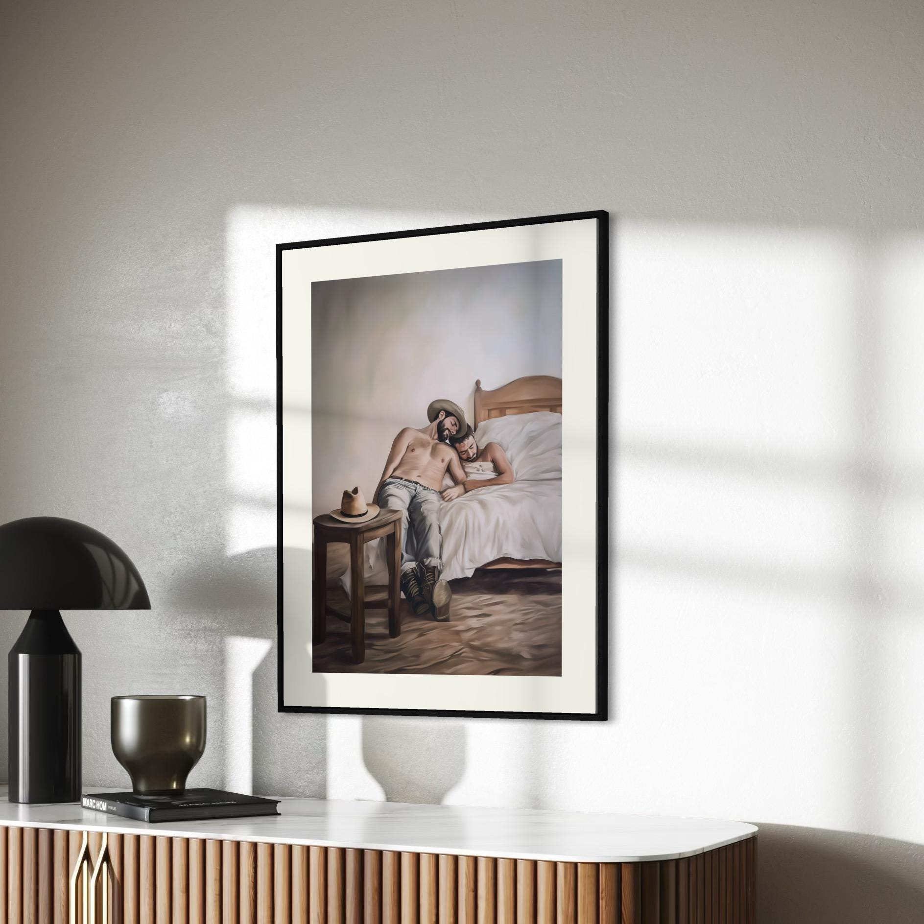 Siesta, Cowboy Style LGBTQ Wall Art | Gay Cowboy Watercolour Print | Queer Bedroom Print – Unframed Matte Intimate Country Art