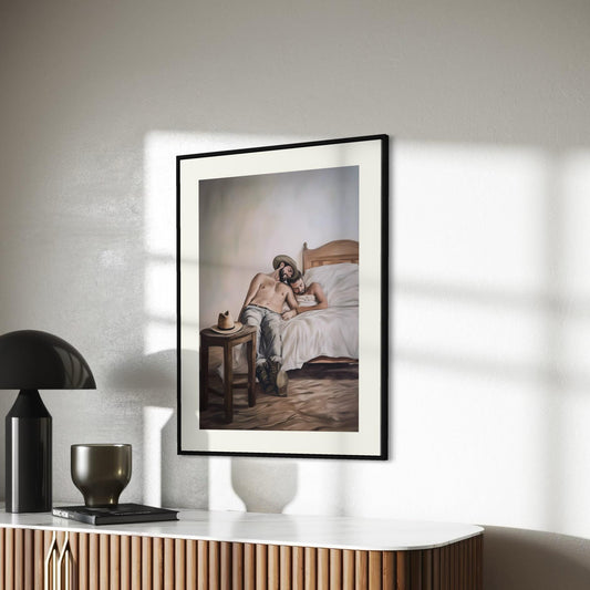 Siesta, Cowboy Style LGBTQ Wall Art | Gay Cowboy Watercolour Print | Queer Bedroom Print – Unframed Matte Intimate Country Art