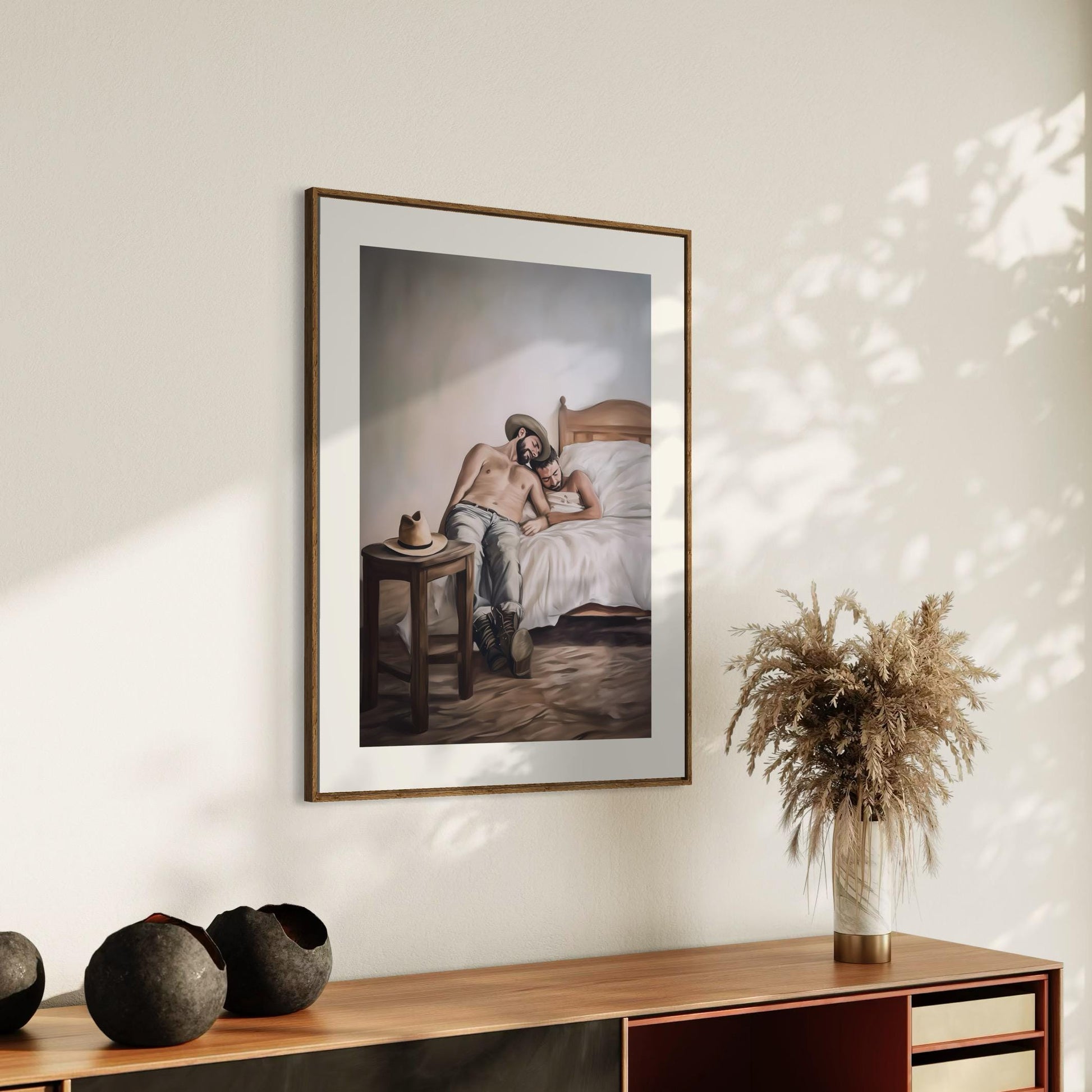 Siesta, Cowboy Style LGBTQ Wall Art | Gay Cowboy Watercolour Print | Queer Bedroom Print – Unframed Matte Intimate Country Art