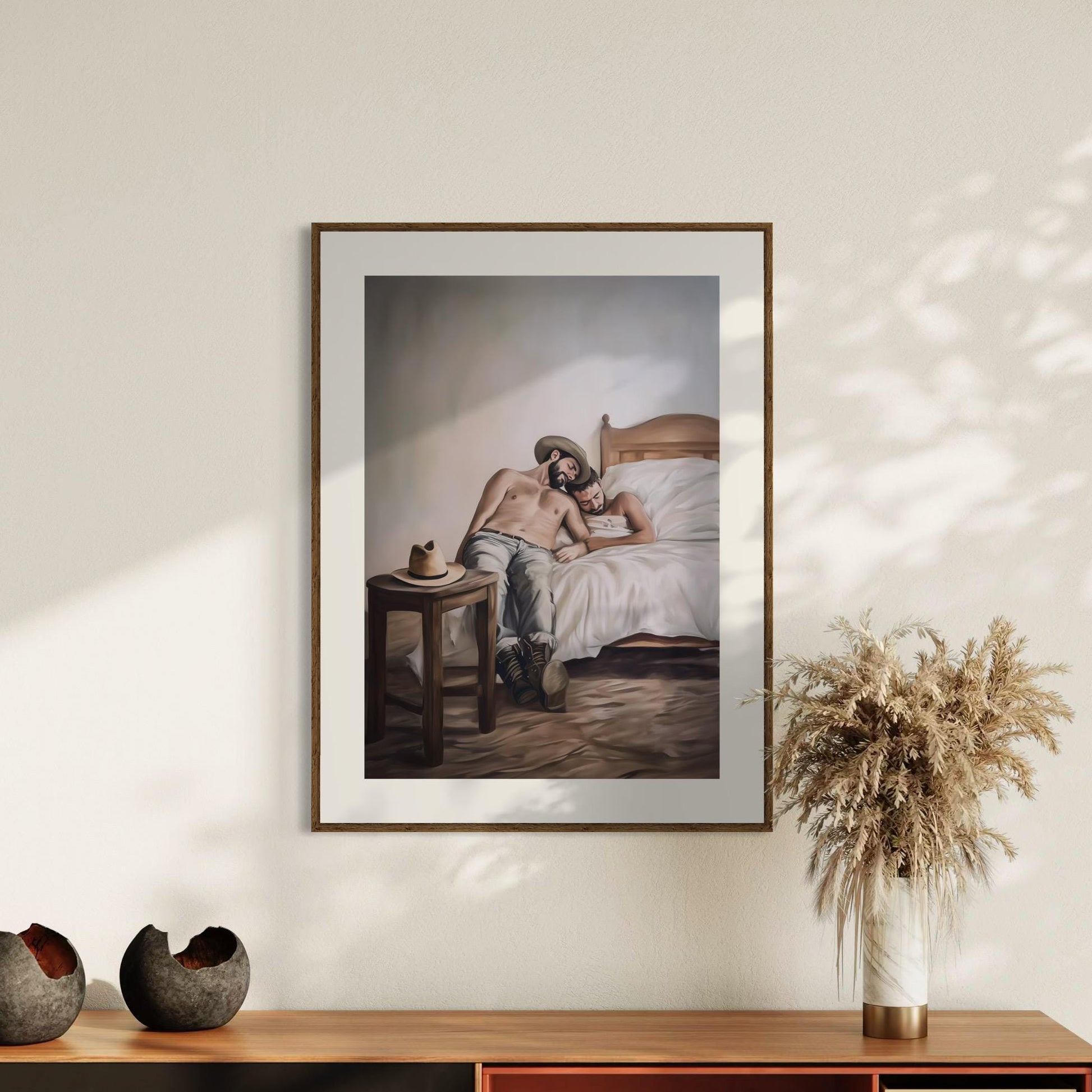 Siesta, Cowboy Style LGBTQ Wall Art | Gay Cowboy Watercolour Print | Queer Bedroom Print – Unframed Matte Intimate Country Art