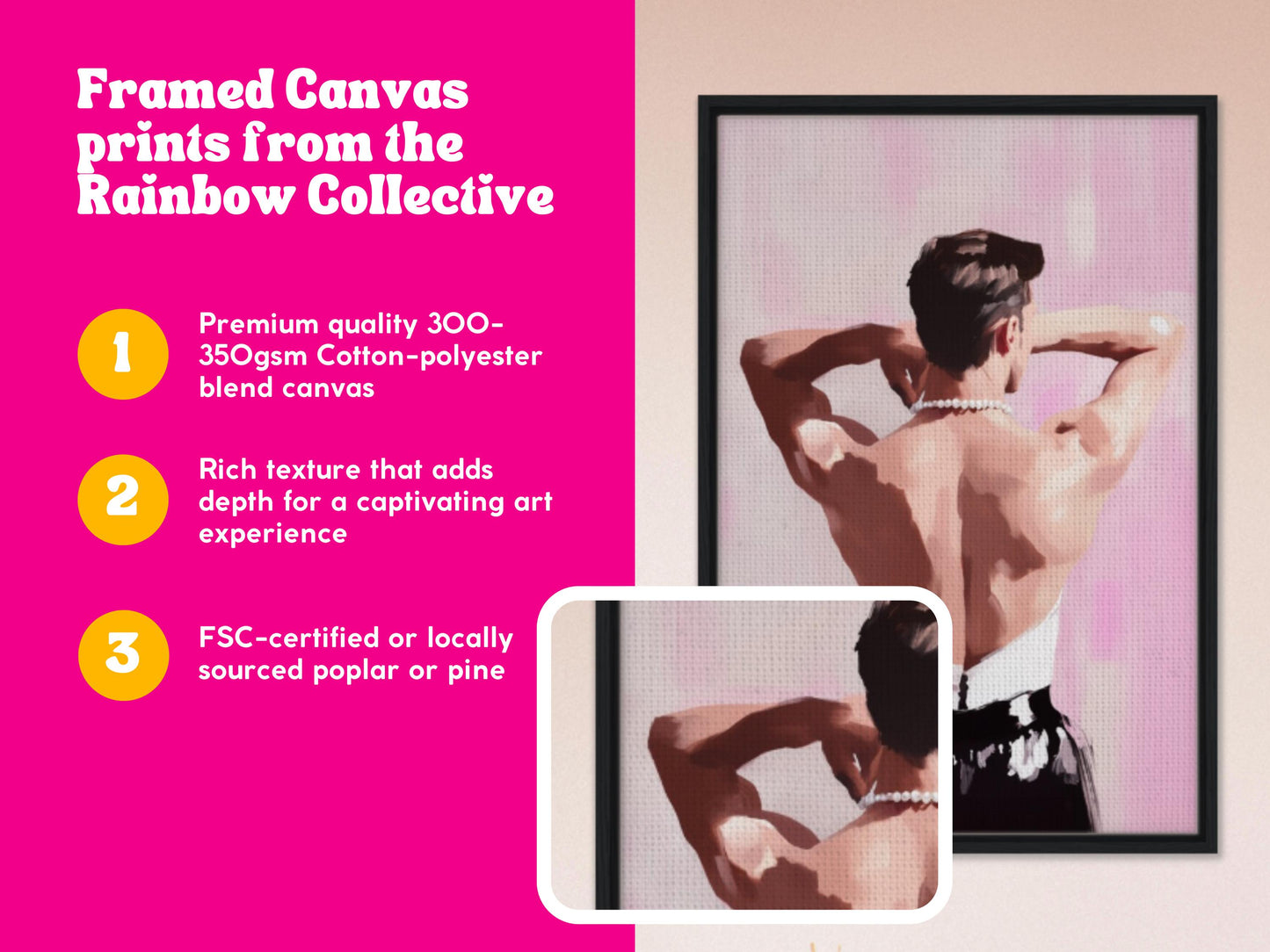 Back to Bold – Queer Framed Canvas Print | Oil-Style Gay Wall Art in Black Frame | LGBTQ+ Home Decor – FSC-Certified & Museum Quality