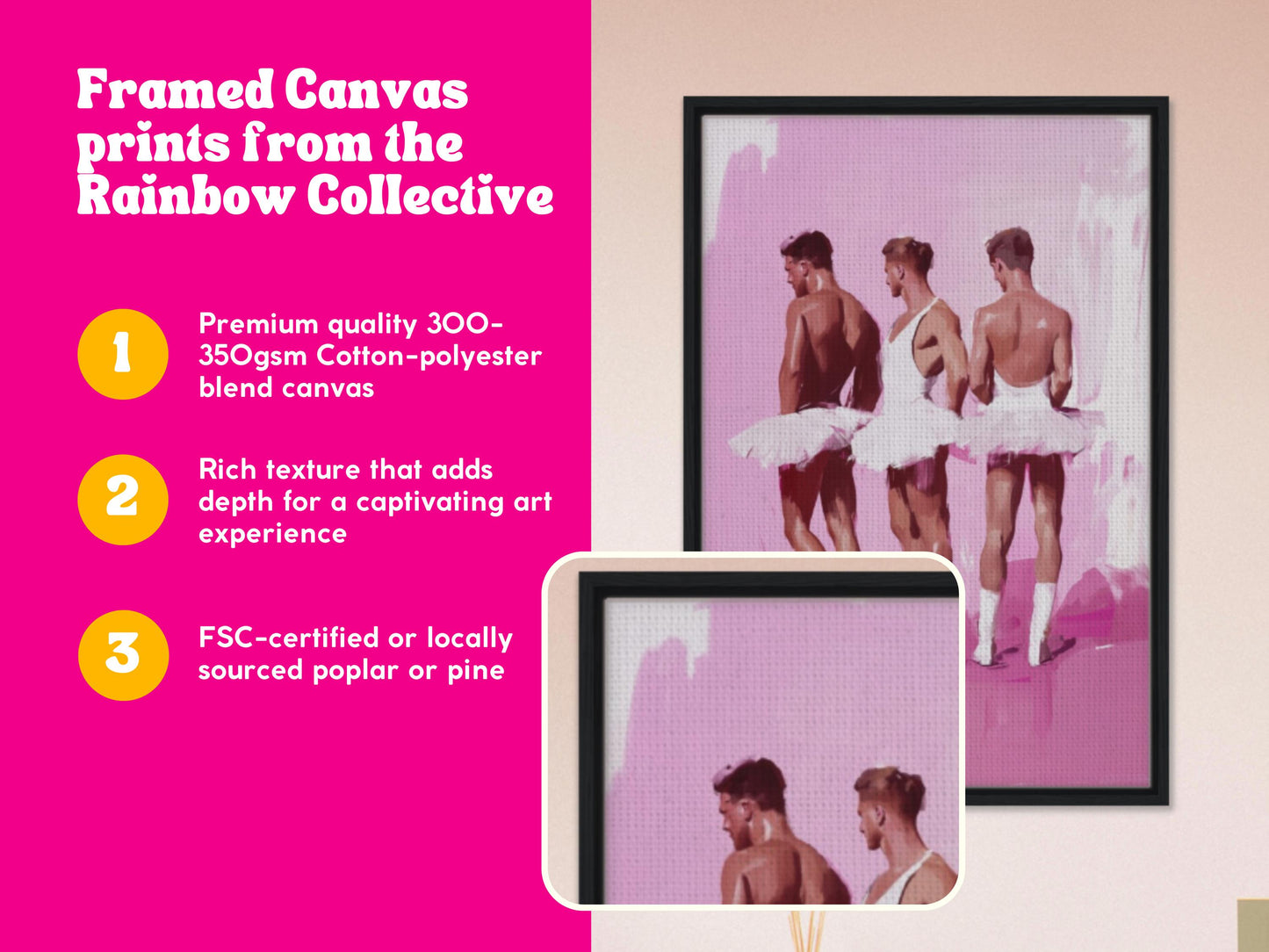 Ballet Boys Club – Queer Framed Canvas Print | Gay Balletcore Oil Painting | LGBTQ+ Wall Art – Black Frame, Matte Canvas