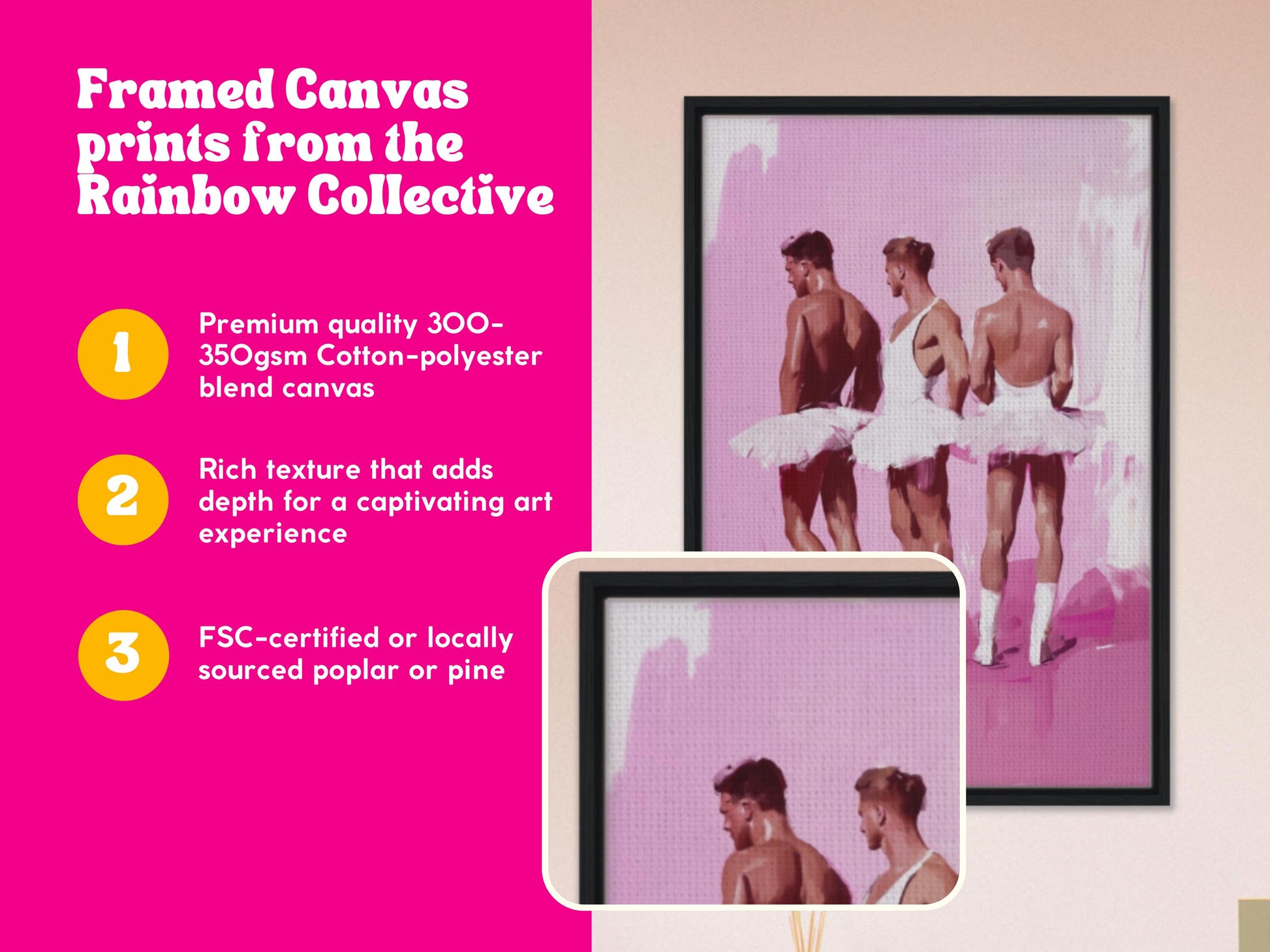 Ballet Boys Club – Queer Framed Canvas Print | Gay Balletcore Oil Painting | LGBTQ+ Wall Art – Black Frame, Matte Canvas