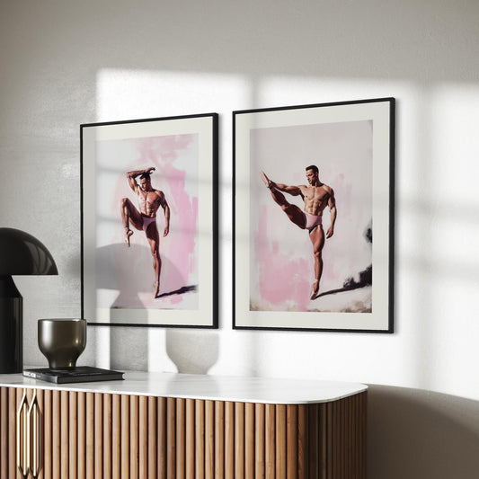 Strike a Pose (1 of 2) – Queer Ballet Wall Art Print | Gay Dancer Poster in Pink | LGBTQ+ Art – Unframed Matte Print