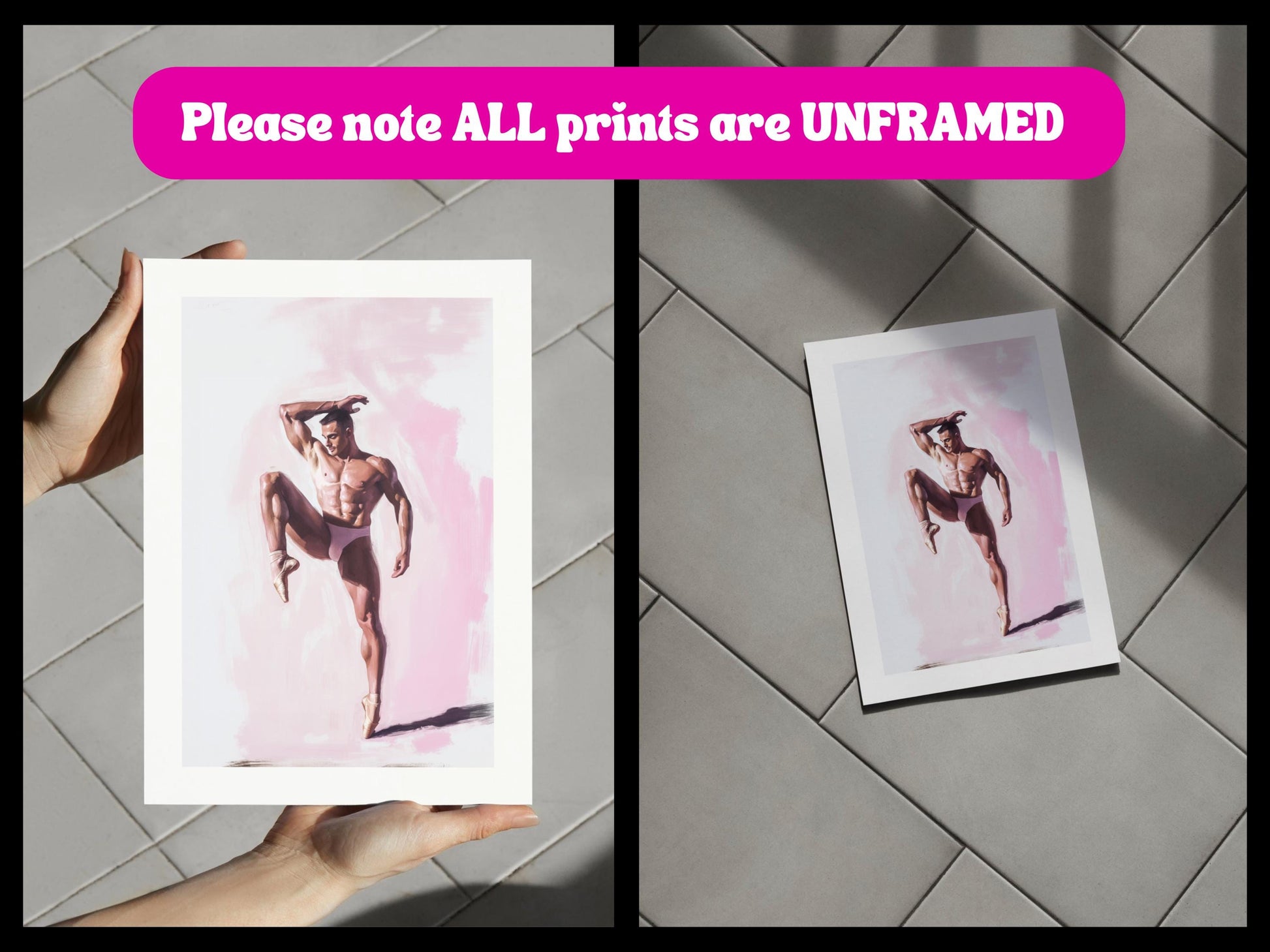 Strike a Pose (1 of 2) – Queer Ballet Wall Art Print | Gay Dancer Poster in Pink | LGBTQ+ Art – Unframed Matte Print