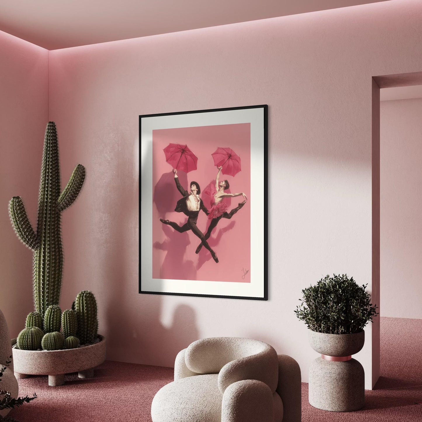 We Leap – Queer Ballet Art Print | Gay Dancers with Umbrellas Oil-Style Poster | Unframed 200gsm Matte LGBTQ+ Wall Decor