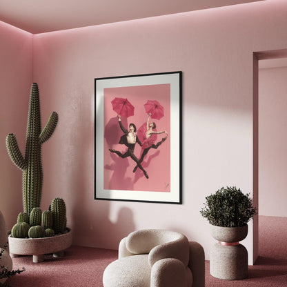 We Leap – Queer Ballet Art Print | Gay Dancers with Umbrellas Oil-Style Poster | Unframed 200gsm Matte LGBTQ+ Wall Decor