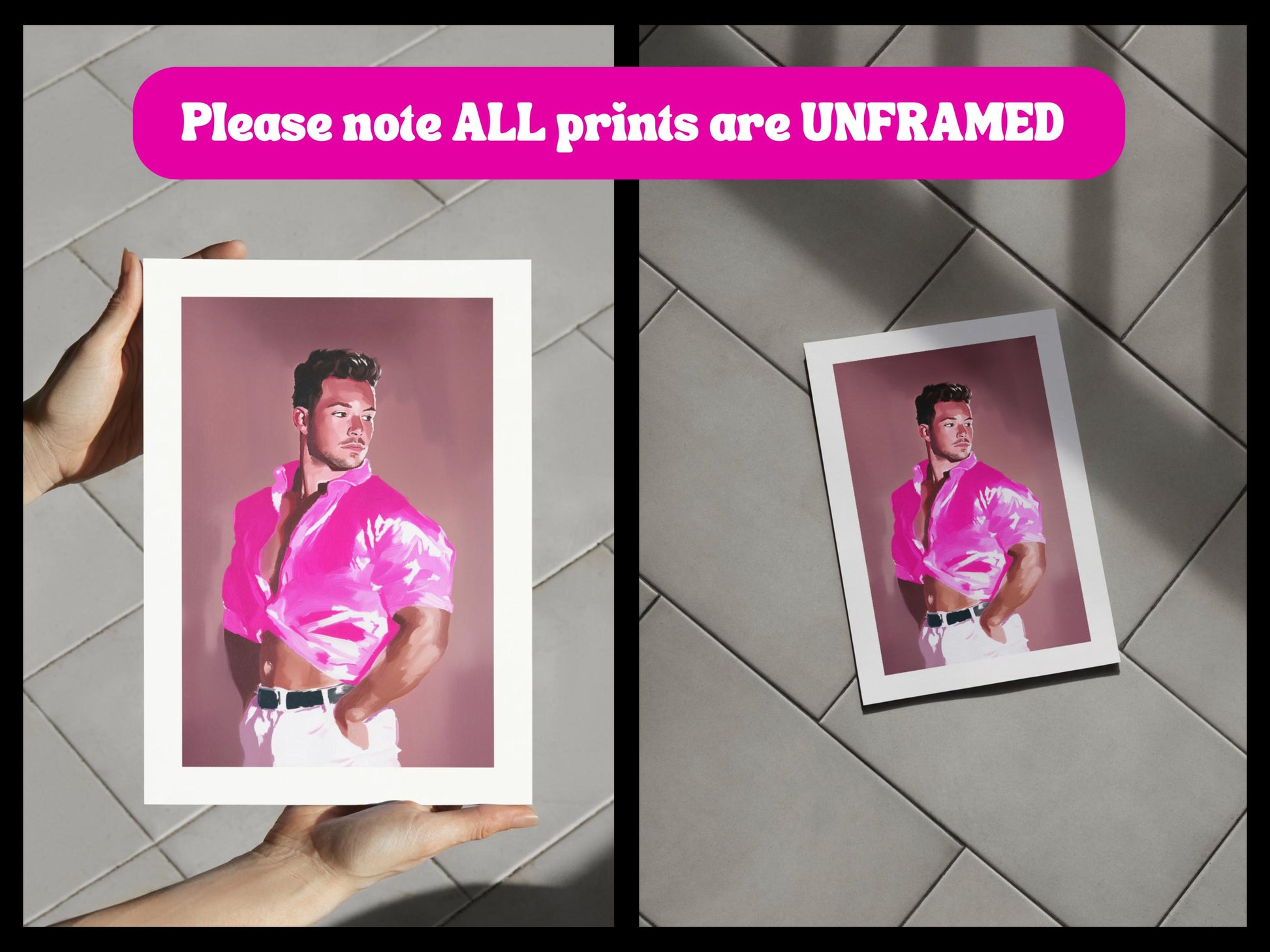 Bondi – Queer Wall Art Print | Gay Guy after Bondi Muscle Beach in Pink | LGBTQ+ Poster – Unframed Matte Print, Bold & Flirty Artwork