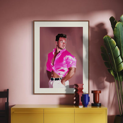 Bondi – Queer Wall Art Print | Gay Guy after Bondi Muscle Beach in Pink | LGBTQ+ Poster – Unframed Matte Print, Bold & Flirty Artwork