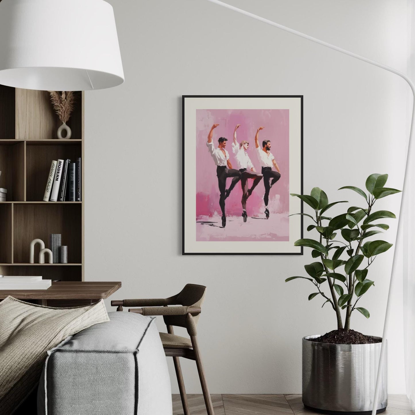 Ensemble en Pointe – Queer Ballet Oil Painting Print | LGBTQ+ Dance Wall Art | Gay Pointe Shoe Poster – Unframed Matte Art Print