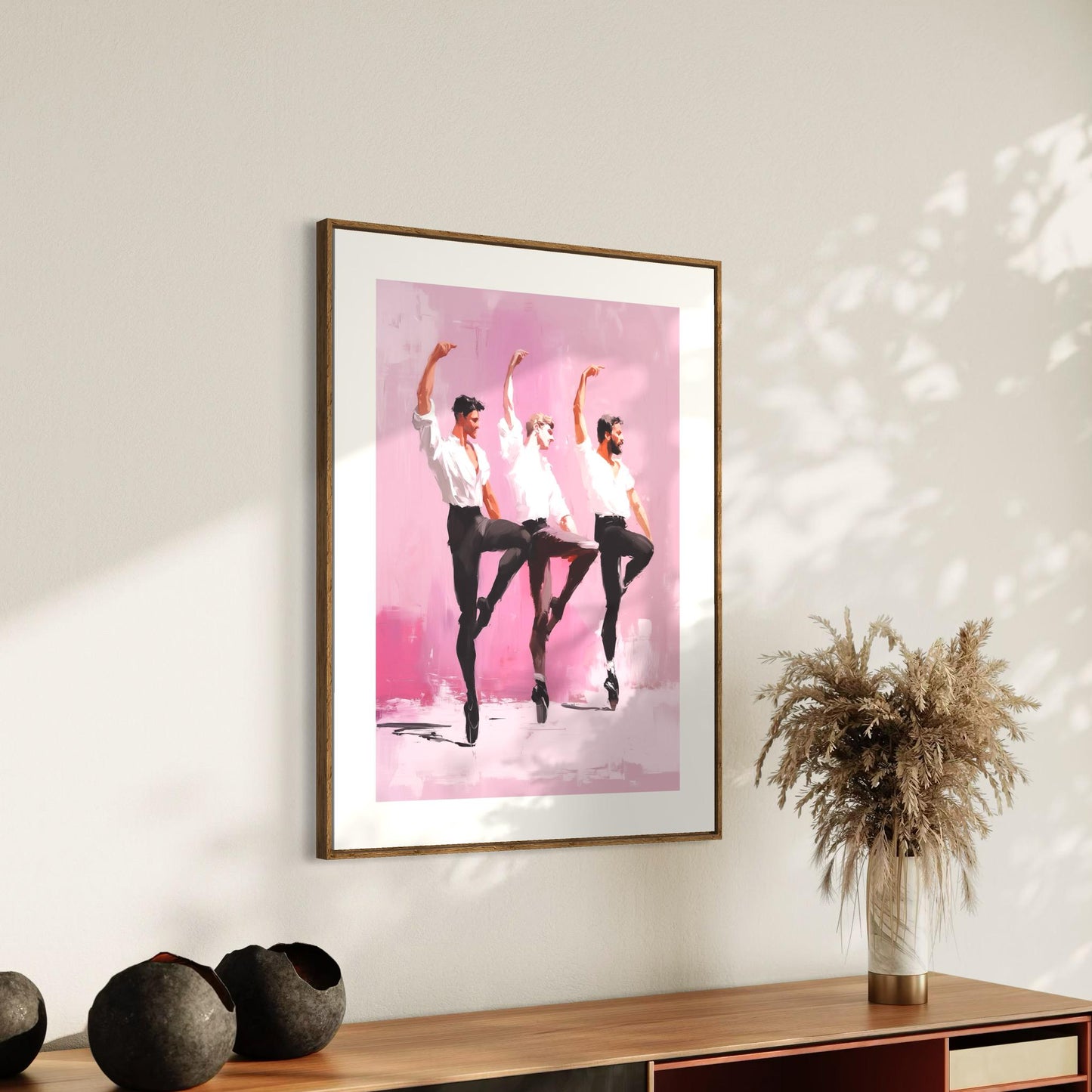 Ensemble en Pointe – Queer Ballet Oil Painting Print | LGBTQ+ Dance Wall Art | Gay Pointe Shoe Poster – Unframed Matte Art Print
