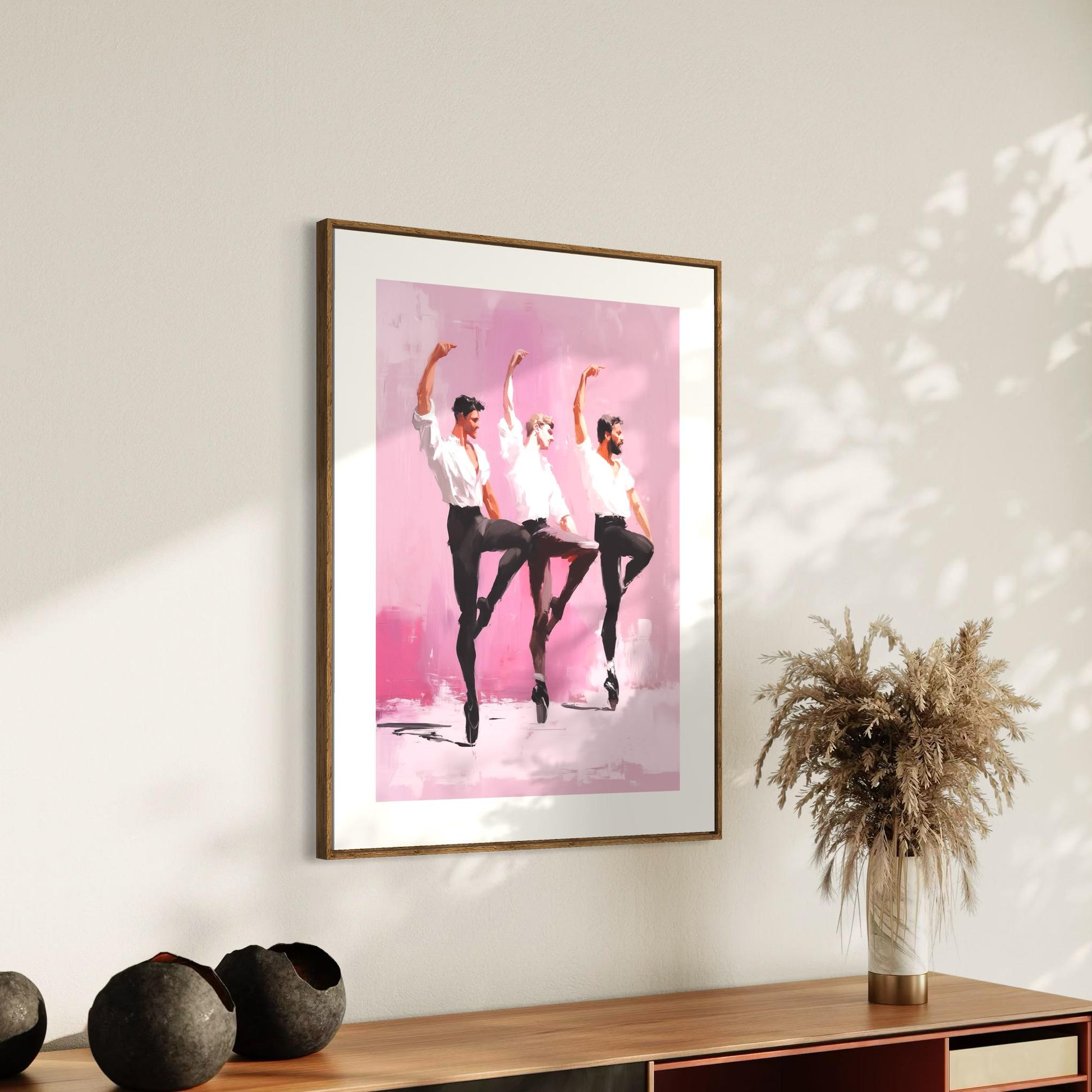 Ensemble en Pointe – Queer Ballet Oil Painting Print | LGBTQ+ Dance Wall Art | Gay Pointe Shoe Poster – Unframed Matte Art Print