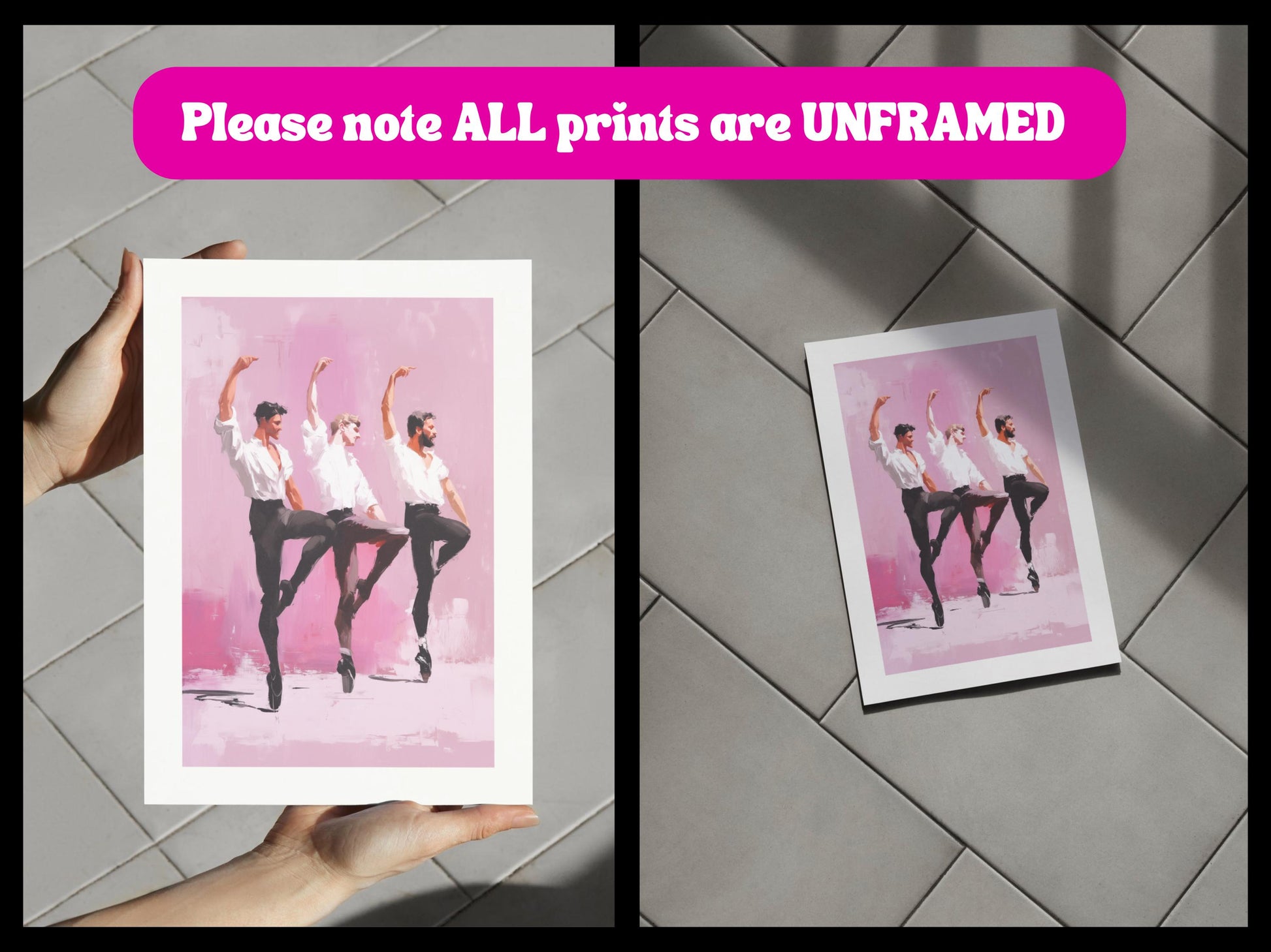 Ensemble en Pointe – Queer Ballet Oil Painting Print | LGBTQ+ Dance Wall Art | Gay Pointe Shoe Poster – Unframed Matte Art Print