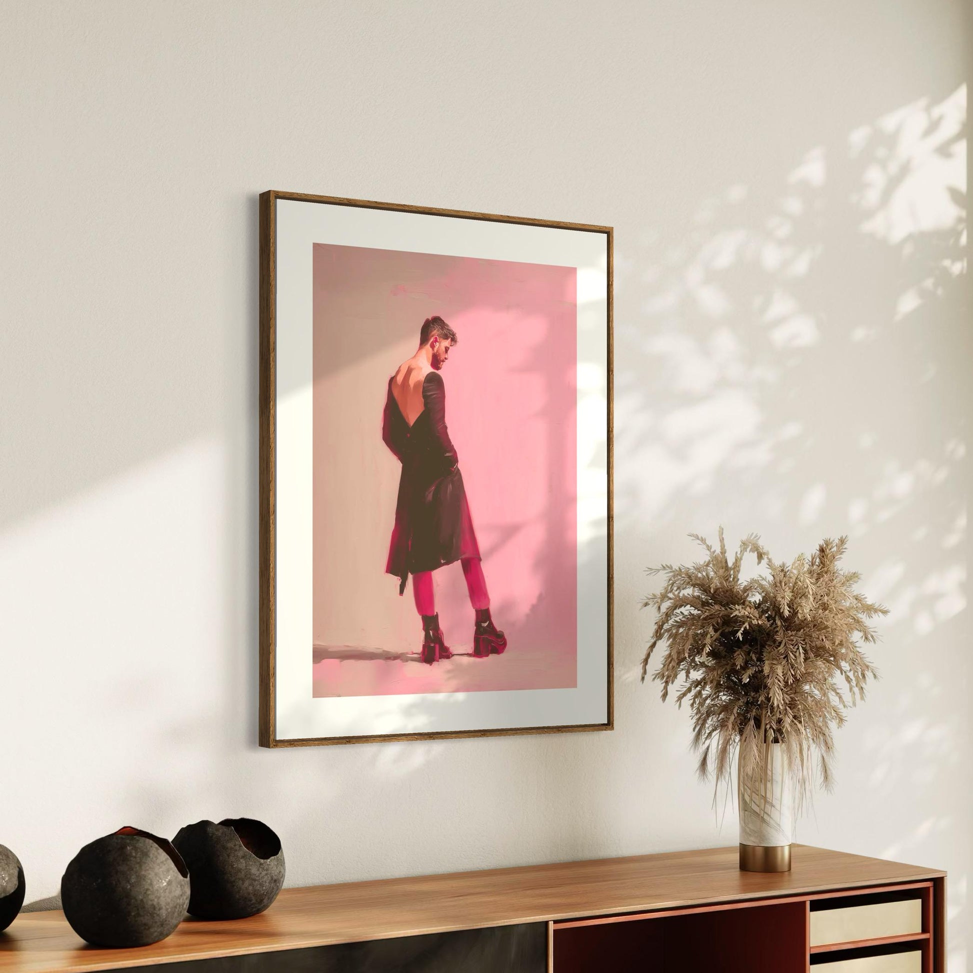 Standing Issue – Queer Art Print | Pink Platform Boots Oil Painting | Fashion-Forward Gay Wall Art – Unframed Matte LGBTQ+ Poster