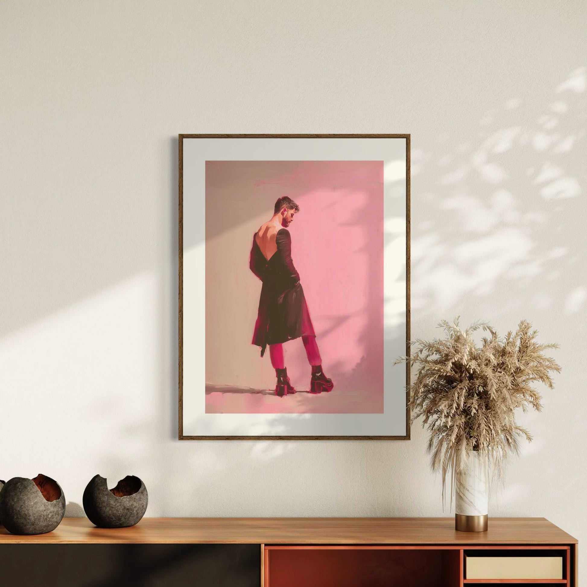 Standing Issue – Queer Art Print | Pink Platform Boots Oil Painting | Fashion-Forward Gay Wall Art – Unframed Matte LGBTQ+ Poster
