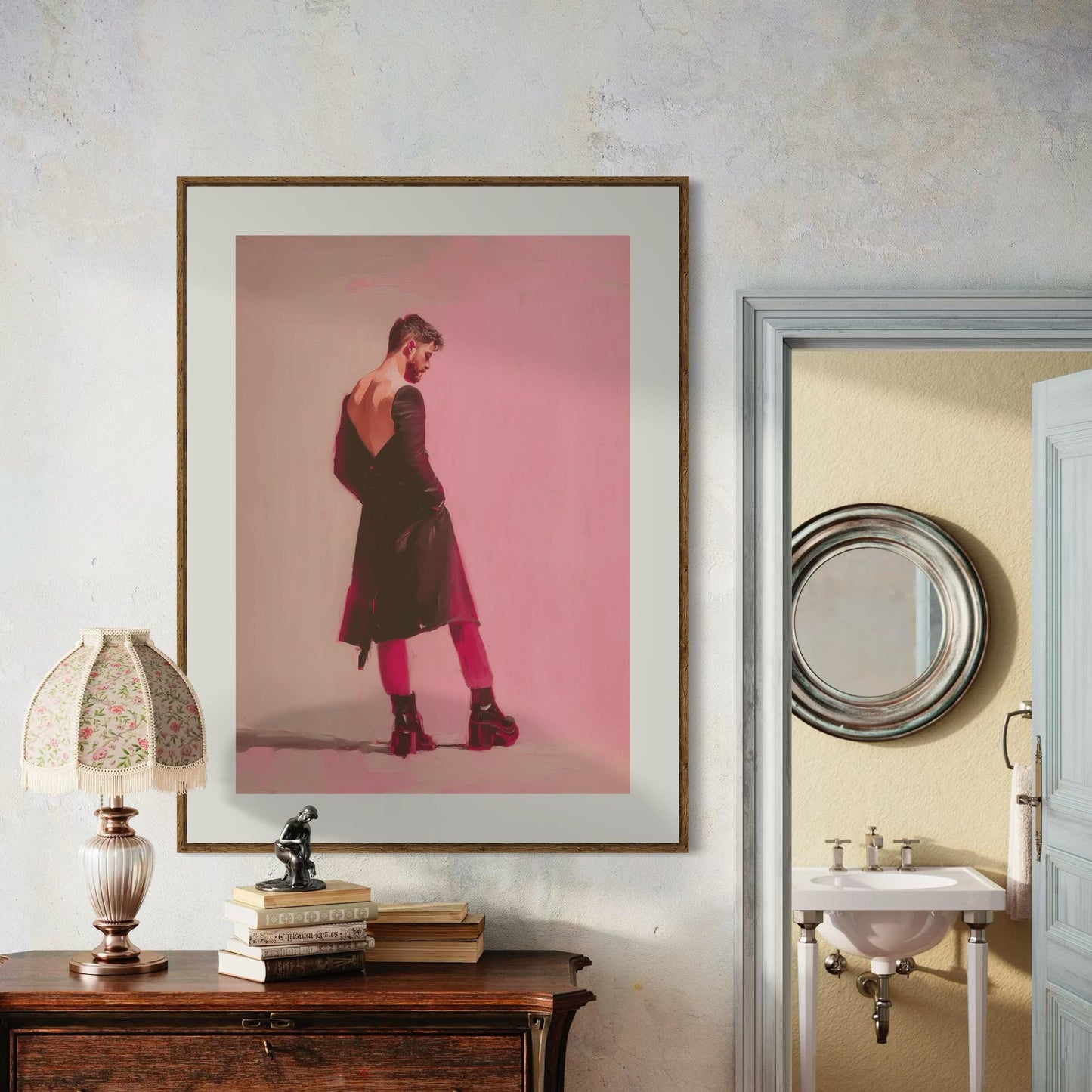 Standing Issue – Queer Art Print | Pink Platform Boots Oil Painting | Fashion-Forward Gay Wall Art – Unframed Matte LGBTQ+ Poster