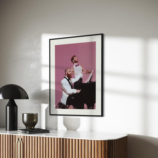 Concerto for Two Beards – Gay Couple Art Print, Bearded Men at Piano, Queer Oil Painting Style Wall Decor (Unframed)