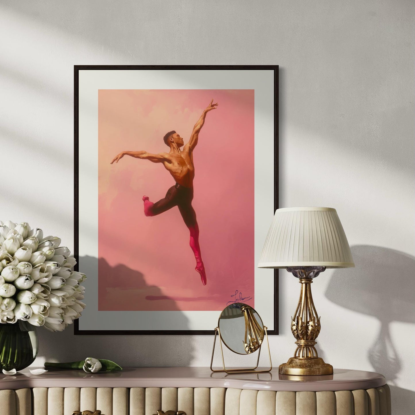 Flight Risk – Queer Ballet Wall Art Print | Gay Dancer in Pink Pointe Boots | LGBTQ+ Oil Painting Poster – Unframed Matte Artwork