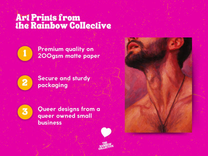 Crimson Ecstasy - Queer Oil Painting Print in Pink Tones | Emotional Gay Wall Art | Expressive Male Portrait | LGBTQ+ Decor