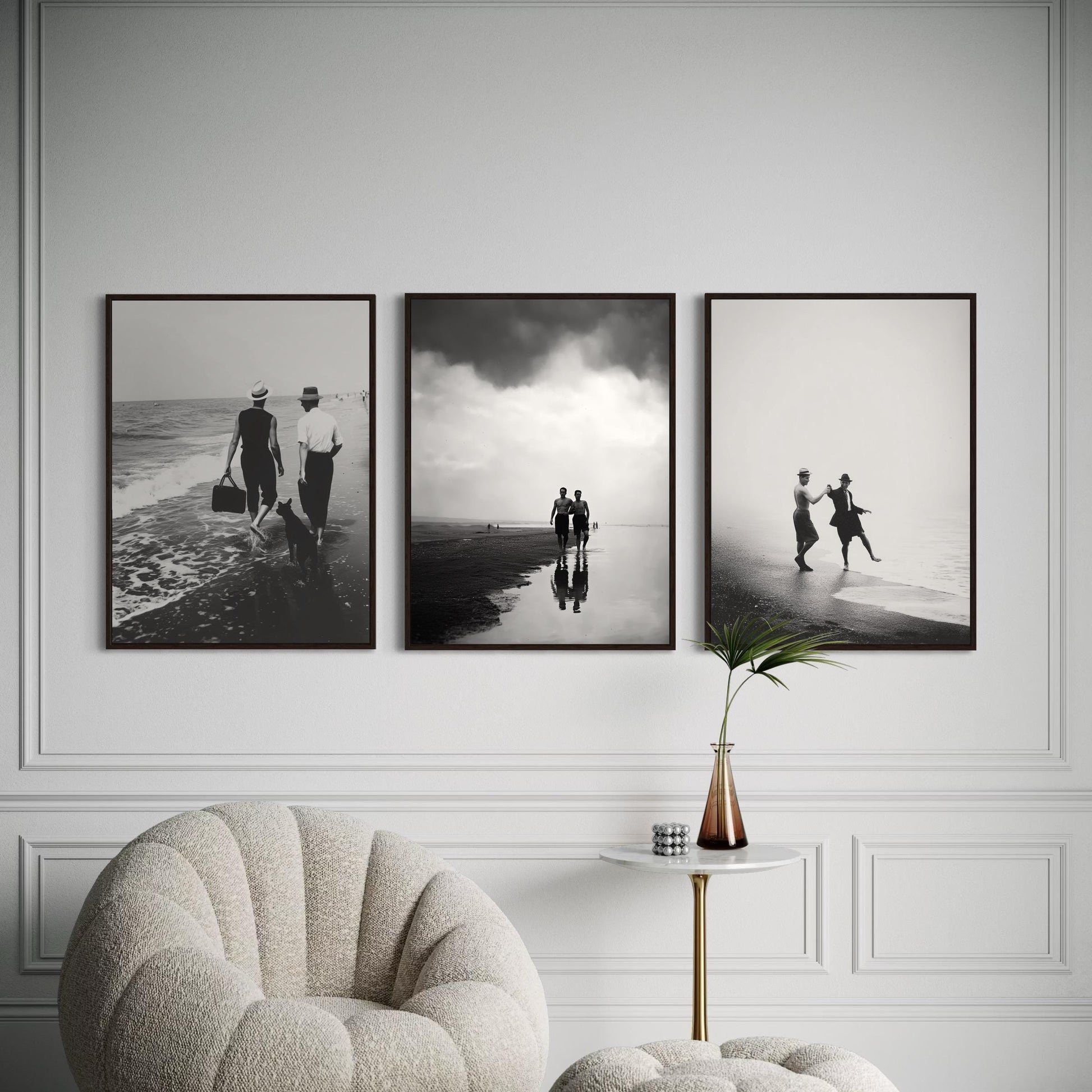 Coastal Affairs (2 of 3) – Vintage Style Gay Couple Beach Photo Print set | Queer Romance Wall Art | Unframed Matte LGBTQ Photography Poster