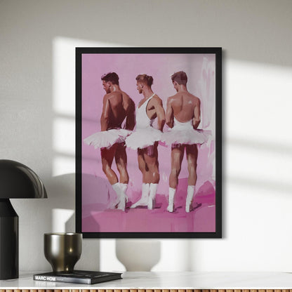 Ballet Boys Club – Queer Framed Canvas Print | Gay Balletcore Oil Painting | LGBTQ+ Wall Art – Black Frame, Matte Canvas