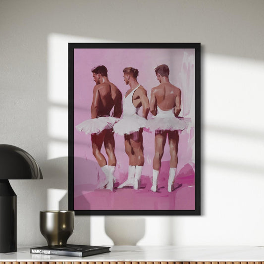 Ballet Boys Club – Queer Framed Canvas Print | Gay Balletcore Oil Painting | LGBTQ+ Wall Art – Black Frame, Matte Canvas