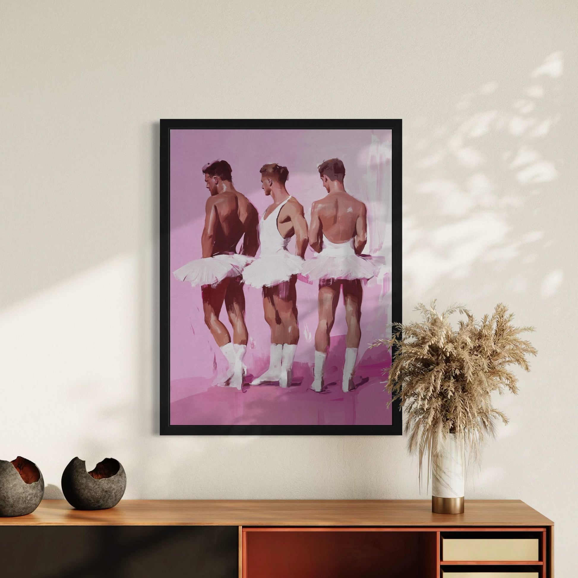 Ballet Boys Club – Queer Framed Canvas Print | Gay Balletcore Oil Painting | LGBTQ+ Wall Art – Black Frame, Matte Canvas