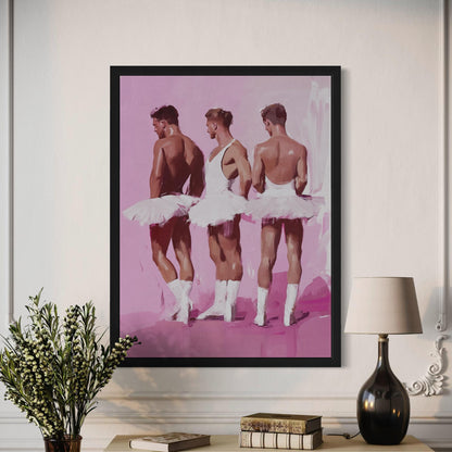 Ballet Boys Club – Queer Framed Canvas Print | Gay Balletcore Oil Painting | LGBTQ+ Wall Art – Black Frame, Matte Canvas
