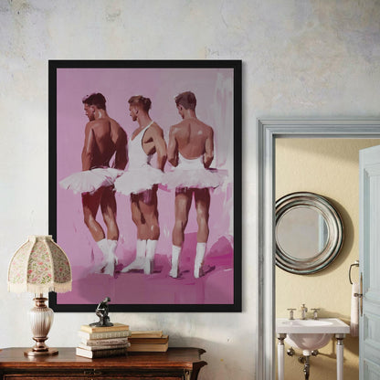 Ballet Boys Club – Queer Framed Canvas Print | Gay Balletcore Oil Painting | LGBTQ+ Wall Art – Black Frame, Matte Canvas