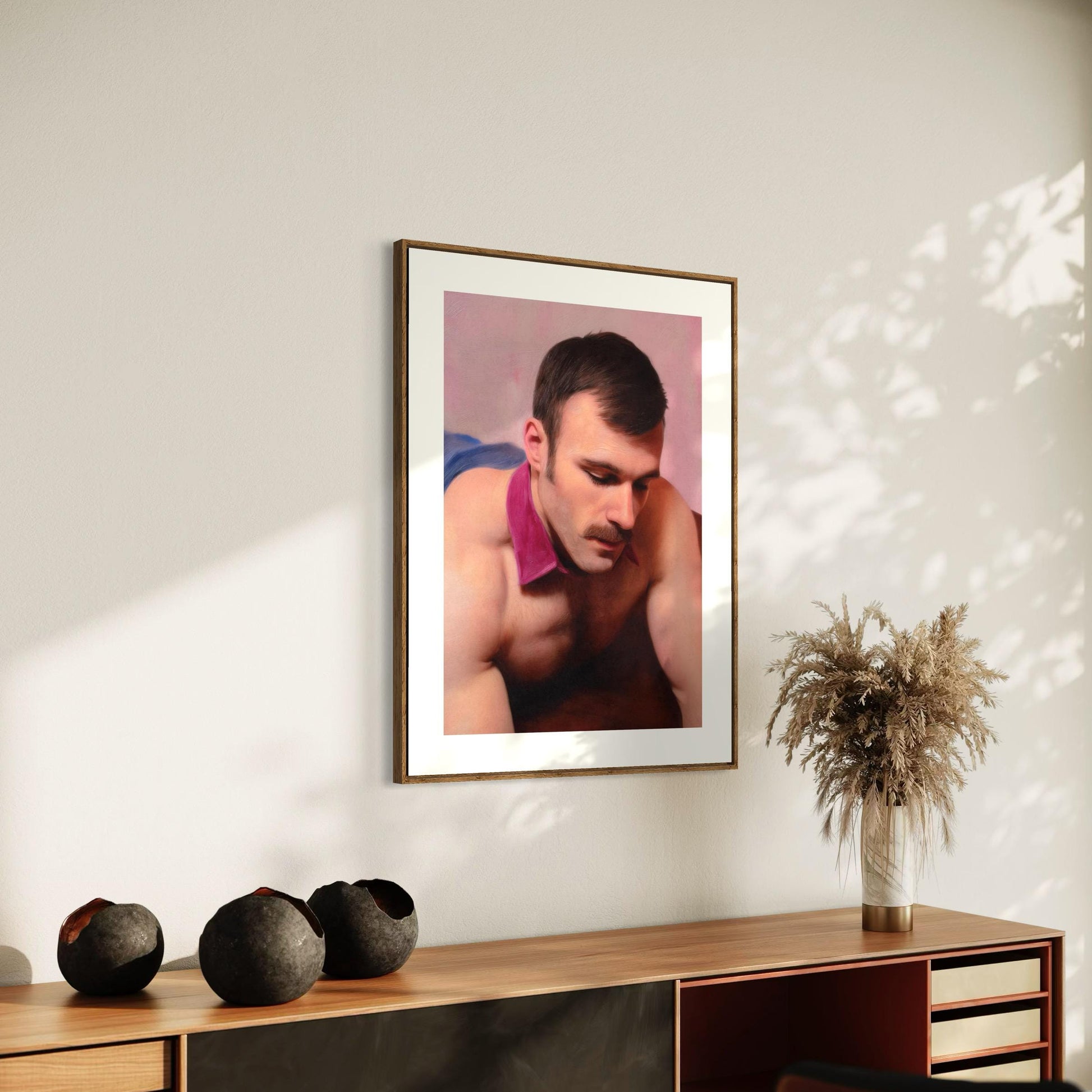 Pink Collar Crime - Queer Wall Art Print | Gay Oil-Style Portrait with Velvet Collar | Unframed 200gsm Matte Paper LGBTQ+ Decor