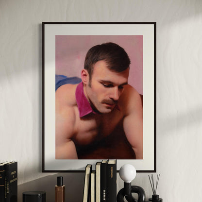 Pink Collar Crime - Queer Wall Art Print | Gay Oil-Style Portrait with Velvet Collar | Unframed 200gsm Matte Paper LGBTQ+ Decor