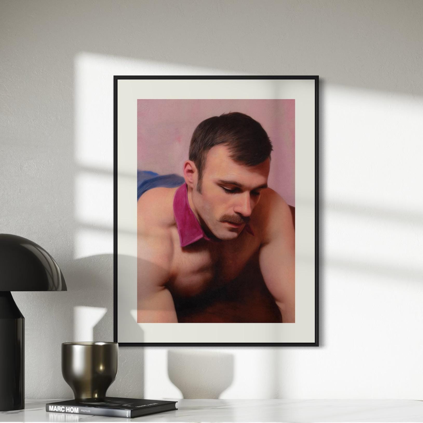 Pink Collar Crime - Queer Wall Art Print | Gay Oil-Style Portrait with Velvet Collar | Unframed 200gsm Matte Paper LGBTQ+ Decor