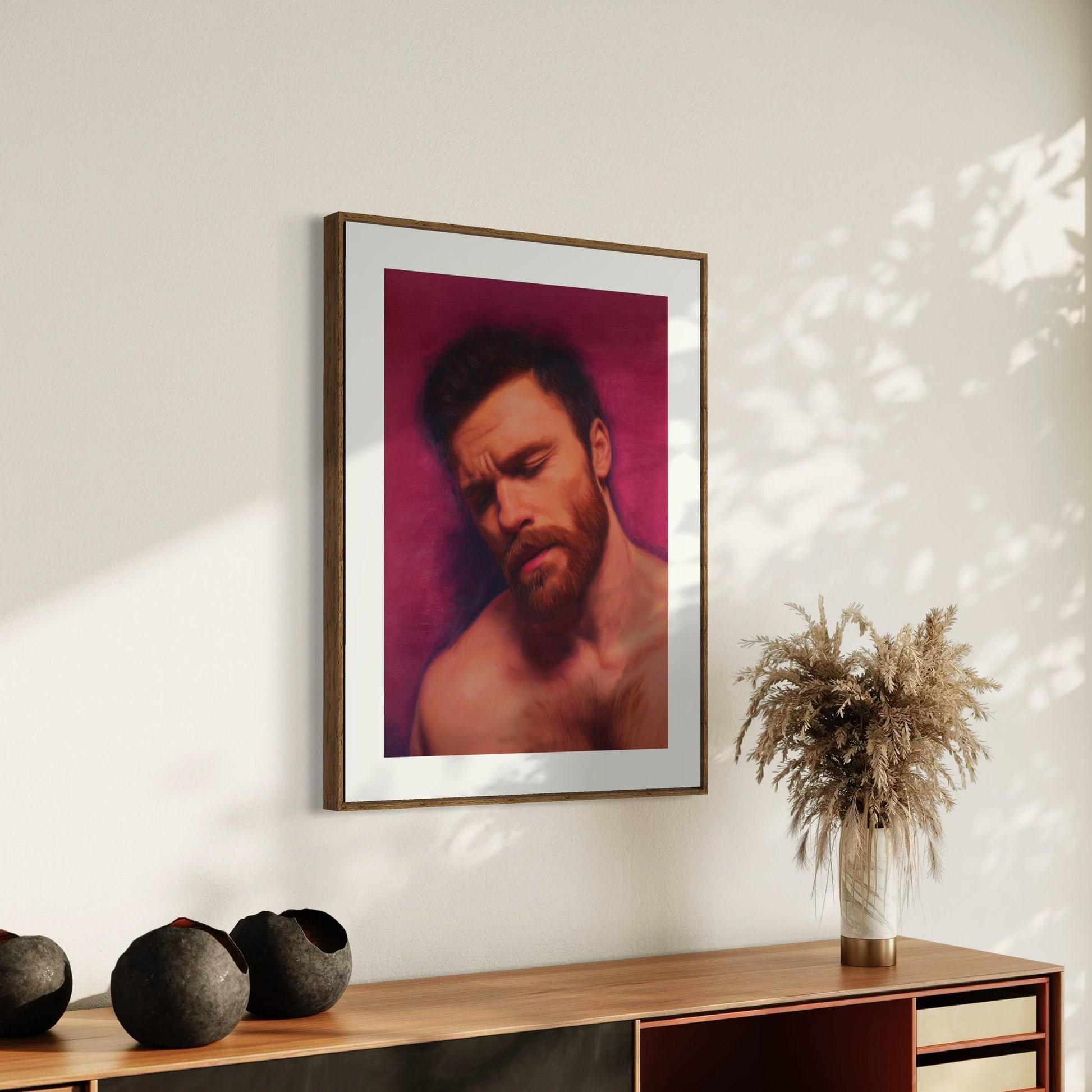 Velvet Reverie – Queer Wall Art Print | Gay Oil-Style Portrait in Pink | Daydream Pleasure LGBTQ+ Decor | Unframed Matte Poster