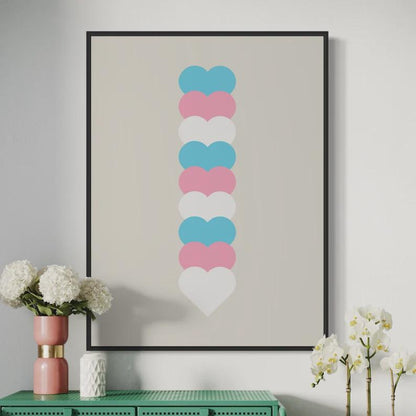 Framed Trans Flag Art Print, Trans Pride Wall Art, LGBTQ+ Decor, Transgender Pride Poster, Minimalist Trans Flag Print