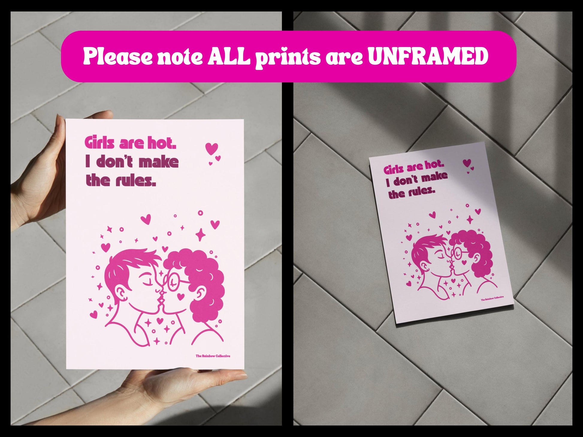 Girls Are Hot. I Don’t Make the Rules – Queer Lesbian Wall Art Print | Funny Sapphic Poster | Unframed Matte LGBTQ+ Print, Feminist Gift