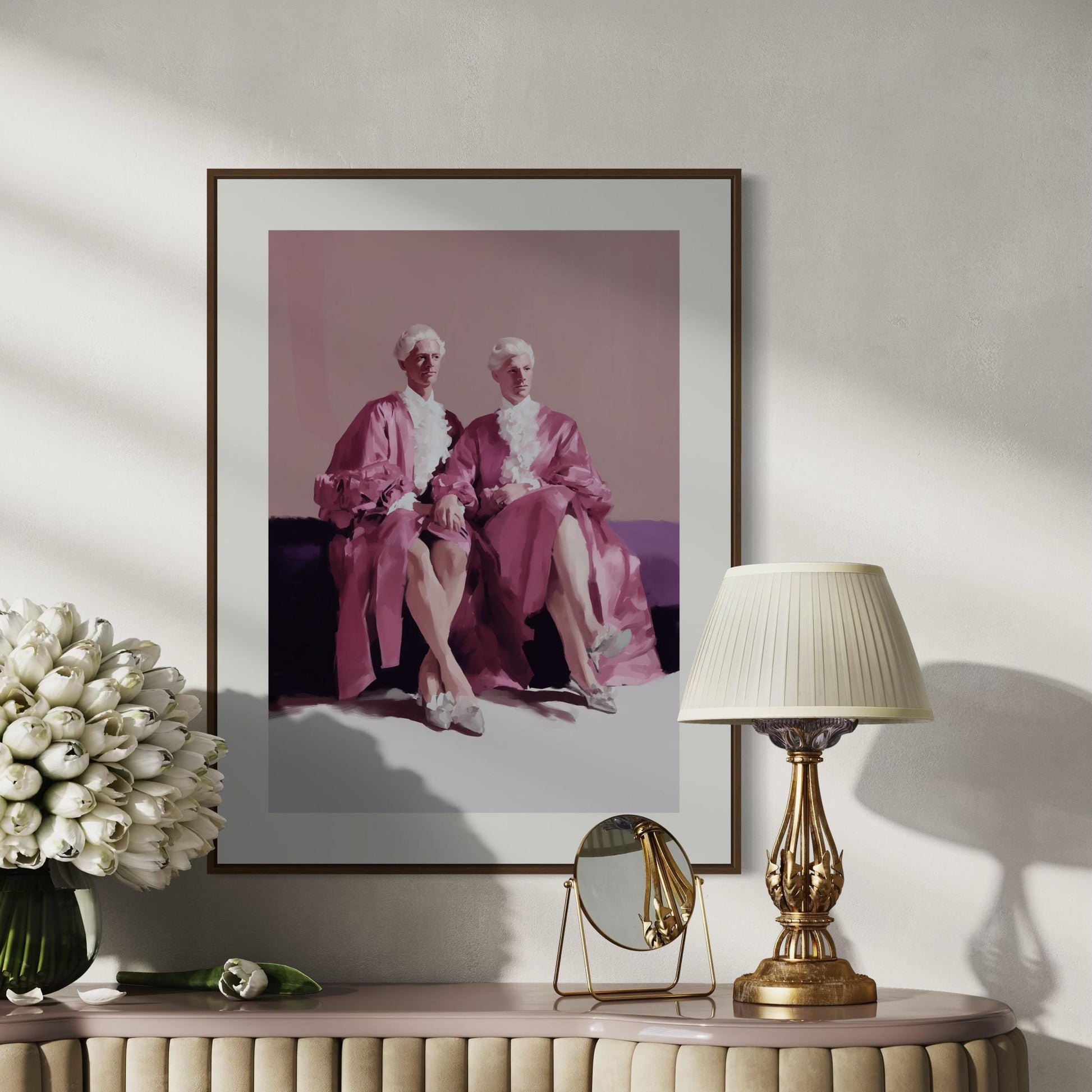 High Court High Heels Art Print – Queer Rococo-Inspired Wall Art | Camp Gay Decor | Pink Oil Painting Style | LGBTQ+ Digital Download
