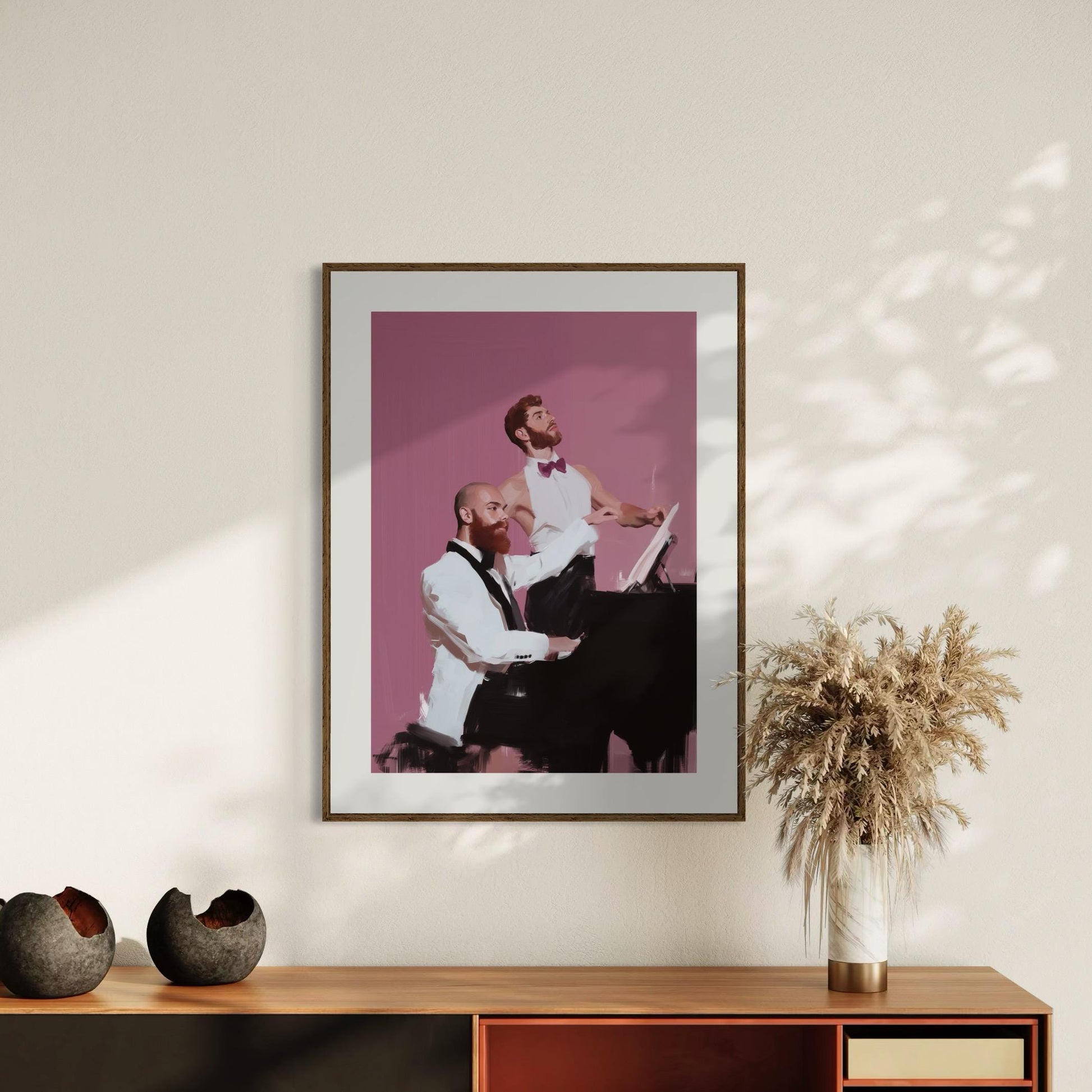 Concerto for Two Beards – Gay Couple Art Print, Bearded Men at Piano, Queer Oil Painting Style Wall Decor (Unframed)