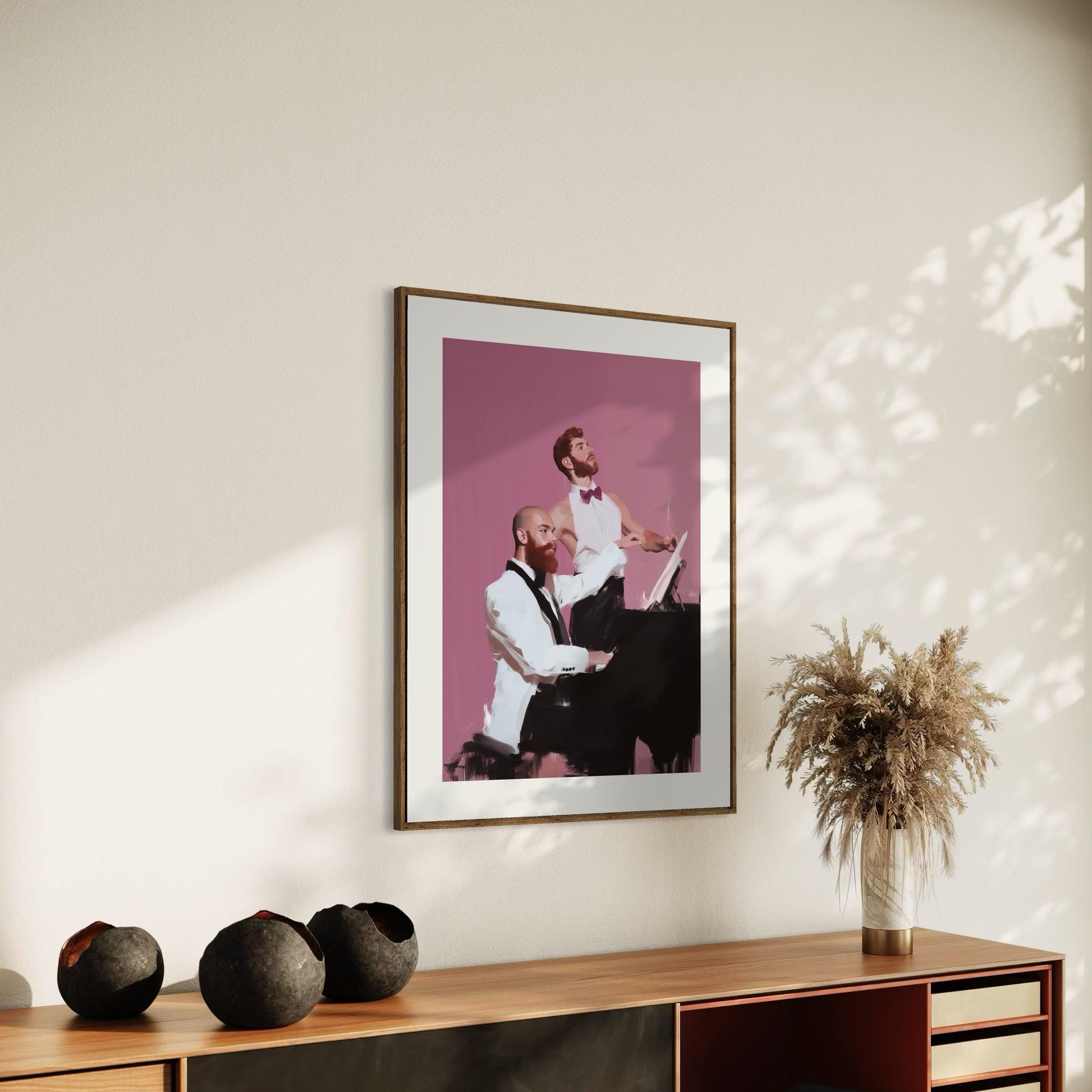 Concerto for Two Beards – Gay Couple Art Print, Bearded Men at Piano, Queer Oil Painting Style Wall Decor (Unframed)